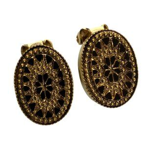 Vintage Goldtone Black Onyx Oval Clip-On Earrings